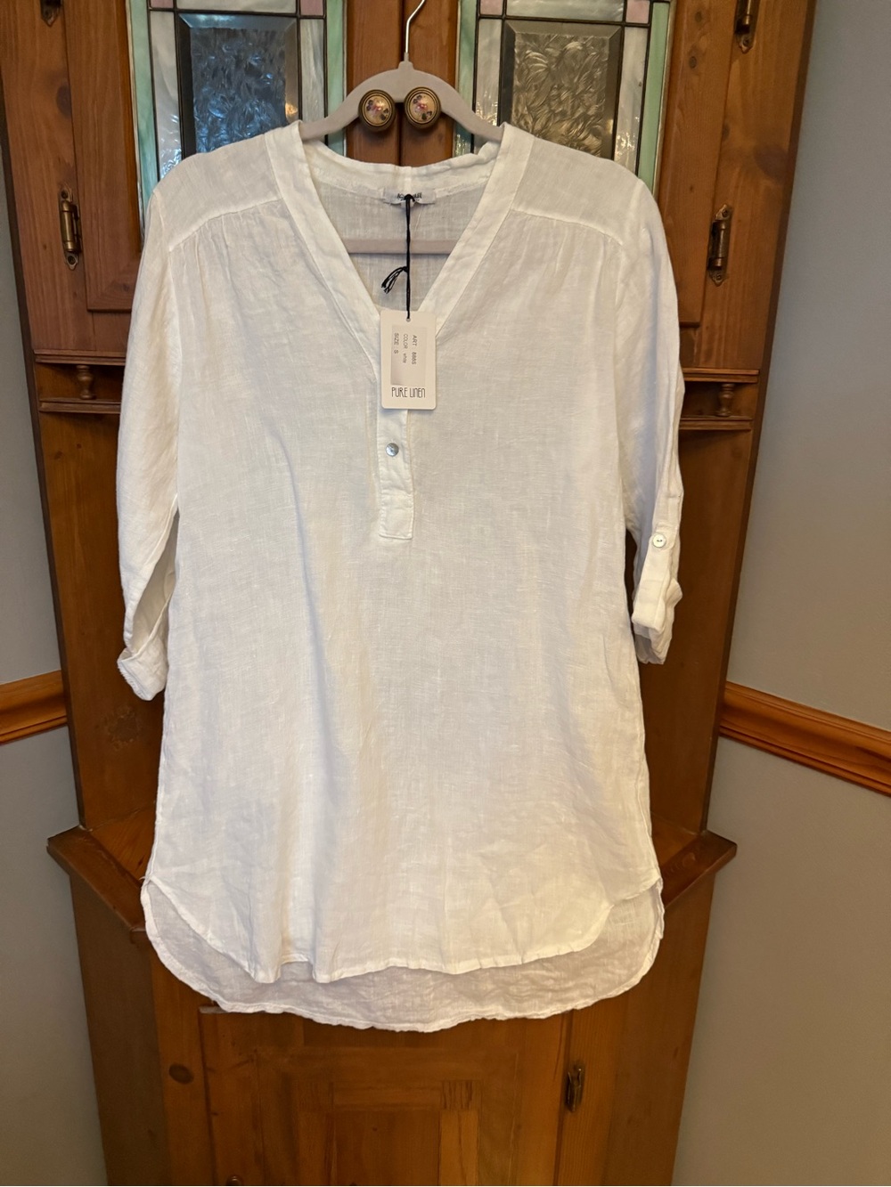 New With Tags (NWT) Rosemarine Made in Italy Pure Linen Tunic white Blouse S